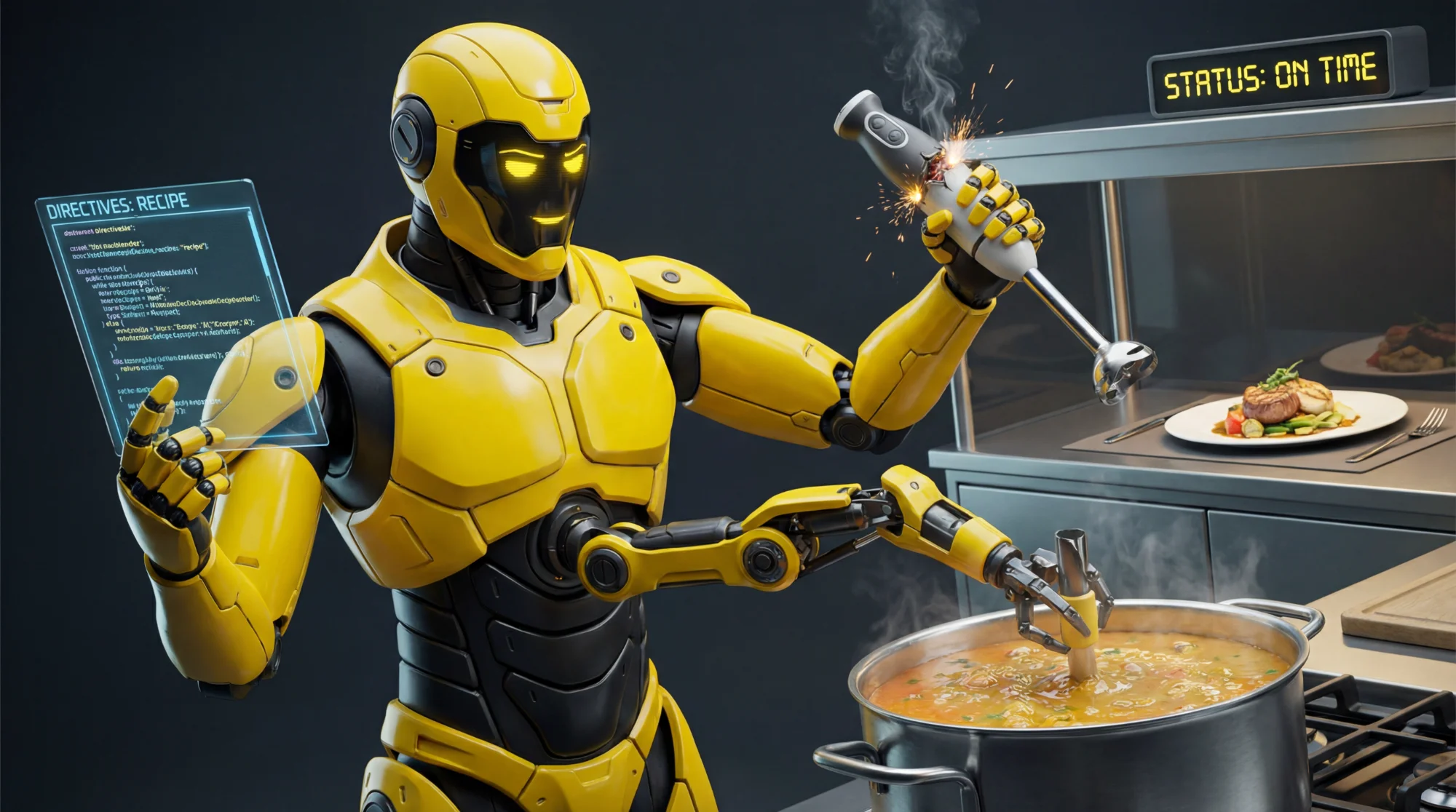 Agentic Workflow: SÃ¡rga AI robot sÃ©f fÅ‘z a konyhÃ¡ban - a DO keretrendszer analÃ³giÃ¡ja