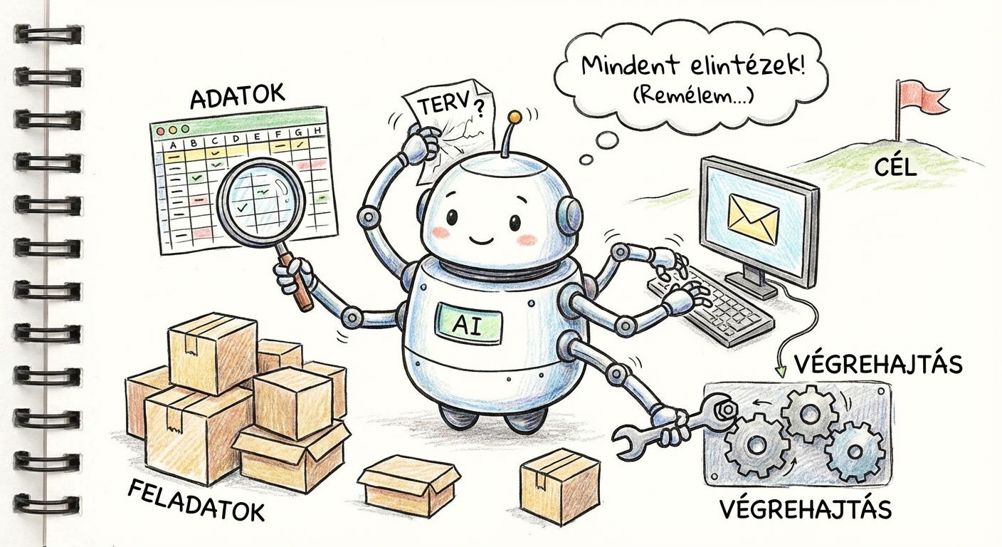 AI Agent robot egyszerre kezeli az adatokat, terveket, feladatokat és végrehajtást - az Agentic Workflow vizuális magyarázata